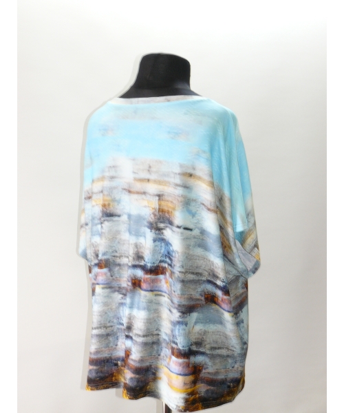 Bluzka OVERSIZE ze wzorem błękitne morskie fale & biodra 124-138